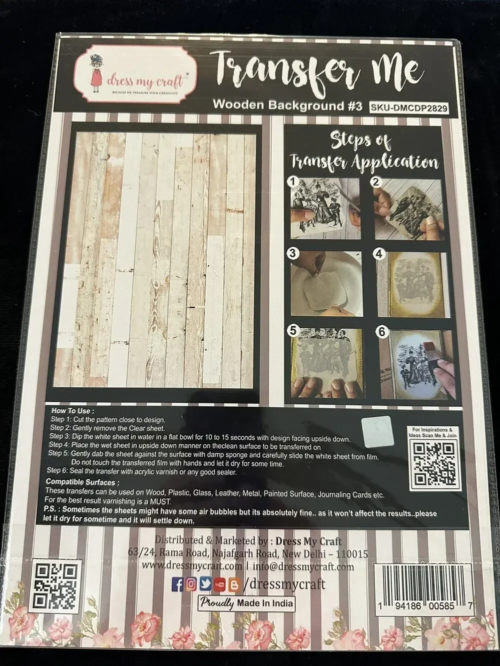 New Sealed Dress My Craft Transfer Me Wooden Background #3 Dip In Water Planks